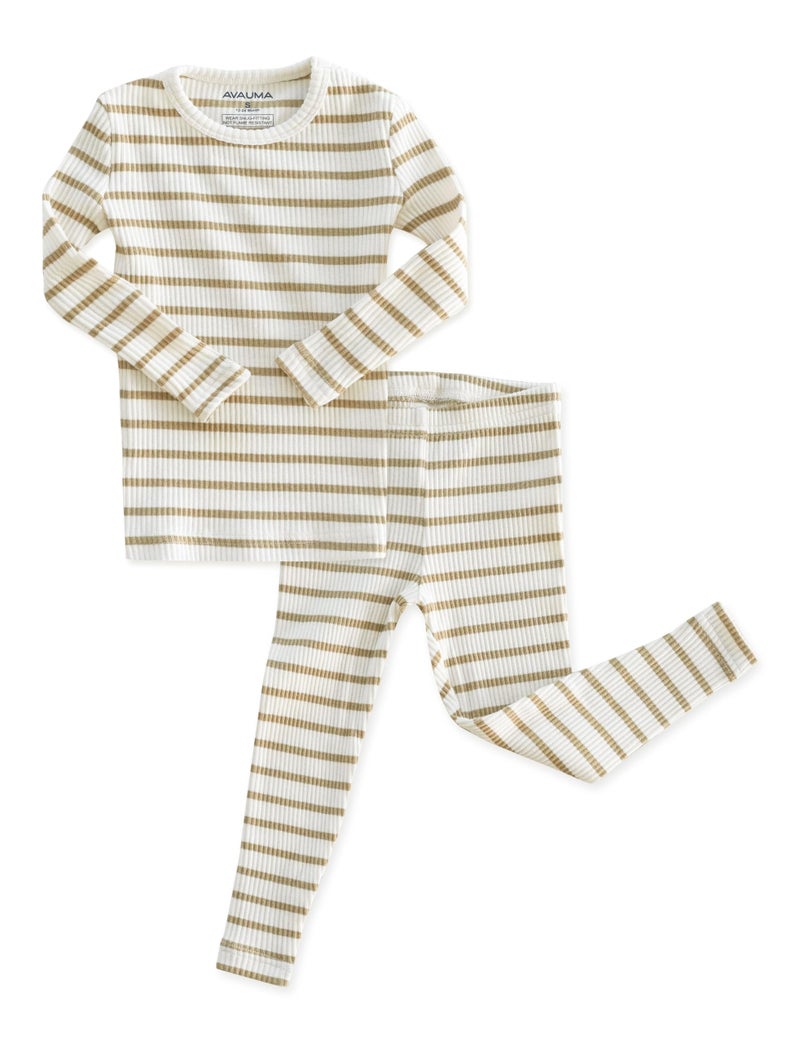 AVAUMA Baby Boys Girls Pajama Set 6M-7T Kids Cute Toddler Snug fit Pjs Cotton Sleepwear (Stripe_Mustard Small) - Image 1